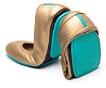metallic gold flats folded product shot