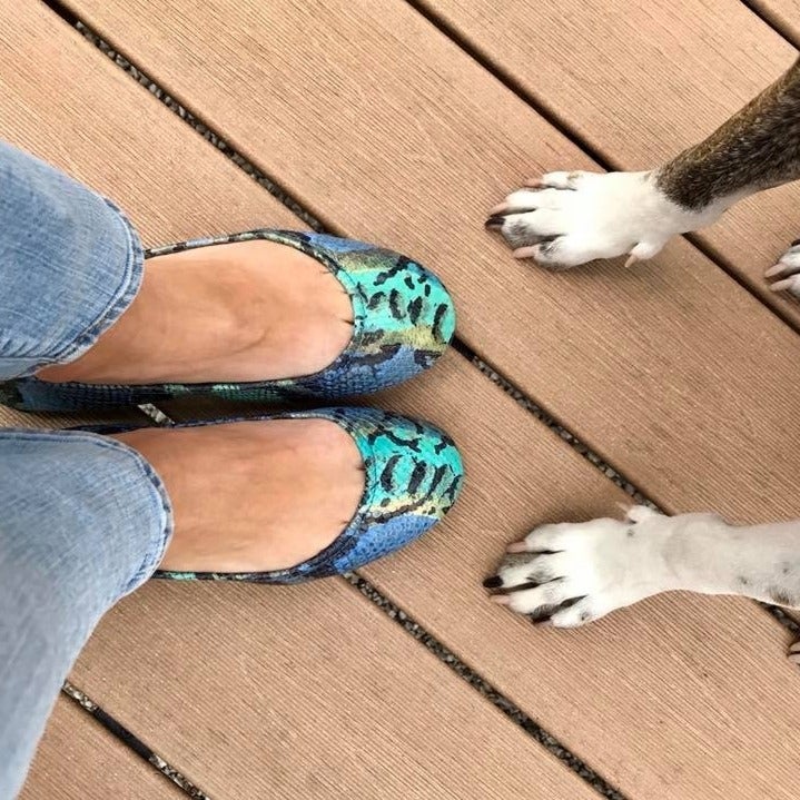 Azure Blue Snake Print Ballet Flats Tieks by Gavrieli